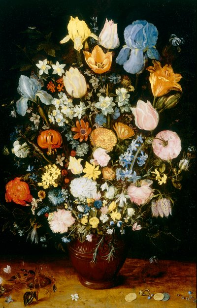 Vaas met bloemen, met irissen door Jan the Elder Brueghel